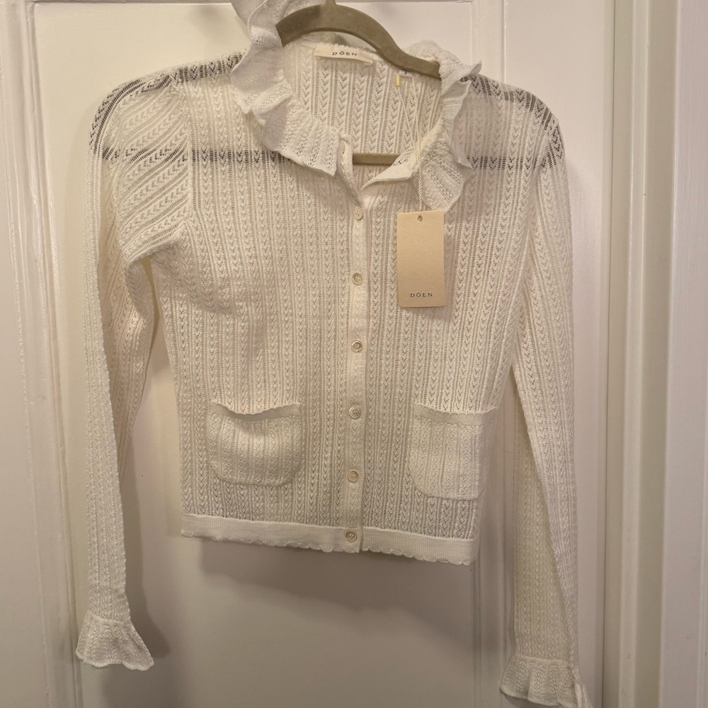 NWT Doen Ruffled Ivory Cardigan Sweater - Size S